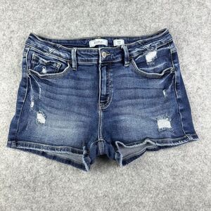 KanCan Jean Shorts Womens 30 Kurvy Low Rise Distressed Dark Wash Stretch Denim